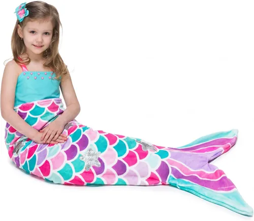Miniatura 15 de WERNNSAI Manta de Cola de Sirena para Niños - Manta Ponible de Sirena que Brilla en la Oscuridad para Niñas de Invierno Franela Suave con Escamas