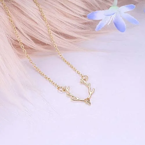 Miniatura 2 de Joya Gift Collar ajustable de aleación de oro rosa, cuernos de oro, collar de ciervo de plata, simple y a la moda, cabeza de alce para mujer