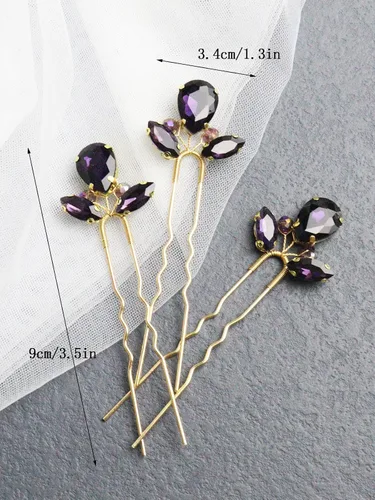 Miniatura 6 de 3 horquillas para el pelo de boda con diamantes de imitación, para novias, hecho a mano, accesorios para el cabello de mujer, accesorios