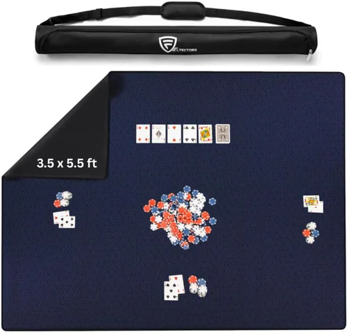 Alfombrilla para Juego de Mesa 42 x 66 Pulgadas, Alfombrilla Mahjong para Mesa con Bolsa de Transporte, Alfombrilla de Neopreno Antideslizante, Azul