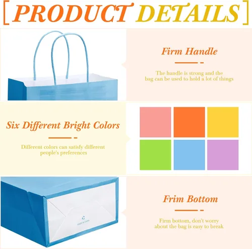Miniatura 3 de Qilery Paquete de 16 bolsas de regalo arcoíris con asas, varios tamaños, bolsas de papel multicolor con papel de seda para cumpleaños, baby showers
