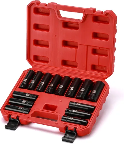 Miniatura 6 de EMENTOL Juego de llaves de vaso de impacto profundo de 1/2", métricas, 6 puntos, CR-V, 14 piezas de 1/2 pulgada Dr. Deep Socket Set, 0.394 in