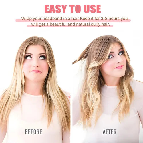 Miniatura 2 de Rizadores de pelo de terciopelo sin calor para dormir con diadema sin calor para cabello largo durante la noche sin rizos de calor para mujeres, Rosa