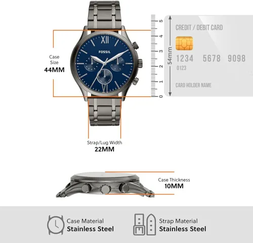 Miniatura 3 de Fenmore - Reloj multifunción de acero inoxidable ahumado de tamaño mediano Humo