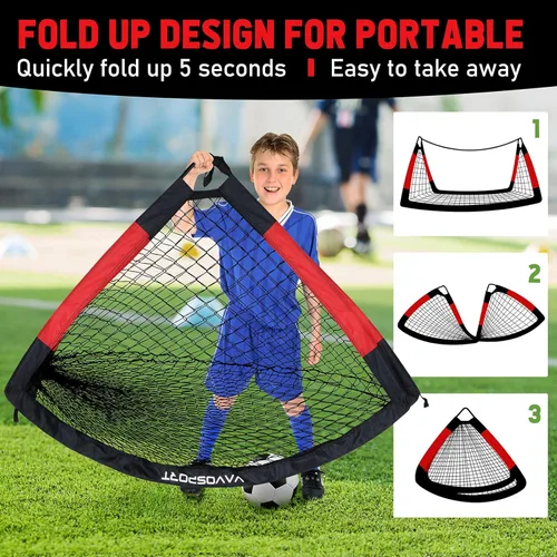 Miniatura 4 de VAVOSPORT Juego de porterías de fútbol para niños para patio trasero, 2 redes portátiles de 4 x 3 / 6 x 4 pies, mini equipo de entrenamiento