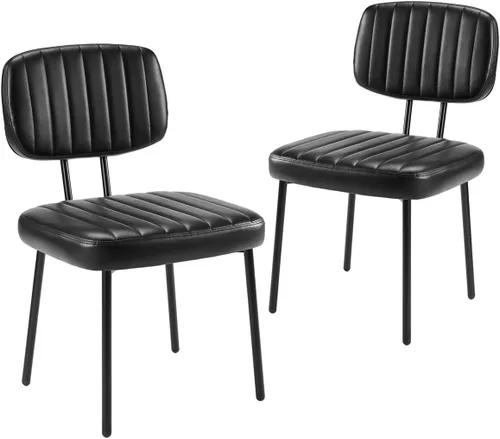 Juego de 2 sillas de comedor, modernas sillas de cocina tapizadas de mediados de siglo con asiento acolchado de piel sintética y patas de metal para