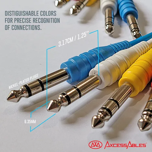 Miniatura 4 de AxcessAbles 1/4" TRS a 1/4" TRS - Cables de conexión estéreo equilibrados (6 unidades, 1 pie)