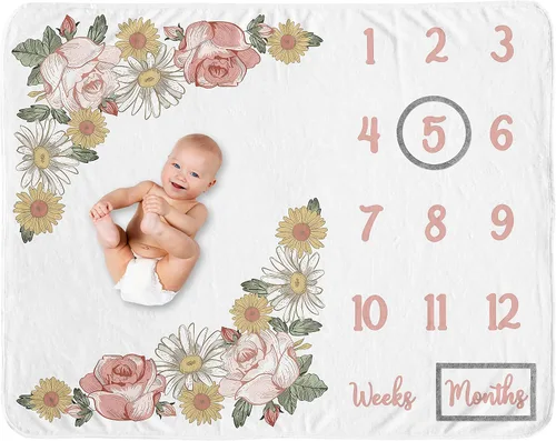 Miniatura 8 de Sweet Jojo Designs Manta de jardín floral bohemio para niña de flores – recién nacido mensual primer año foto crecimiento infantil regalo regalo