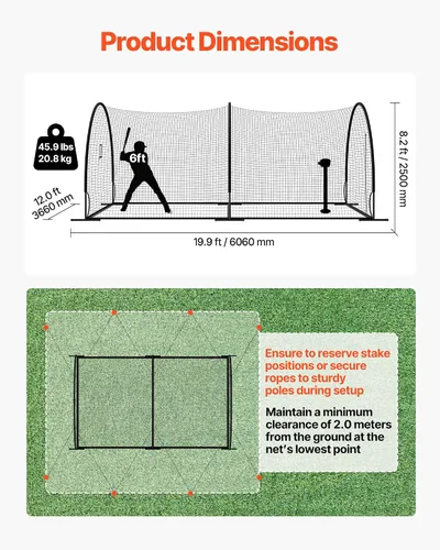 Miniatura 77 de VEVOR Jaula de bateo de béisbol, red profesional de entrenamiento de bateo de béisbol de sóftbol, resistente, resistente, cerrada, de polietileno