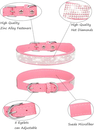 Miniatura 3 de Collar de perro para perros pequeños, collares ajustables de cuero de gamuza para perro, collar de perro rosa para gato, collar de perro
