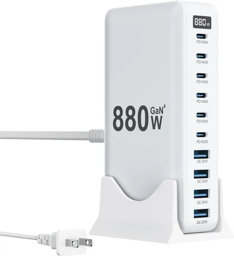 Miniatura 8 de Bloque de cargador USB C de 880 W, estación de carga USB C de 10 puertos GaN IV, estación de carga de múltiples puertos esenciales de viaje