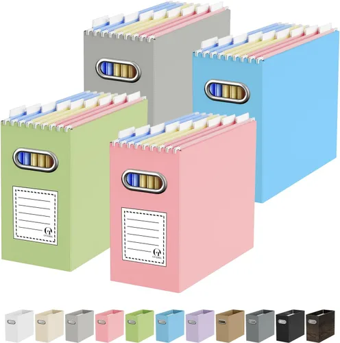 Miniatura 12 de Oterri Caja organizadora de archivos de cartón para colgar carpetas de archivos, tamaño carta, caja de archivos para escritorio de computadora