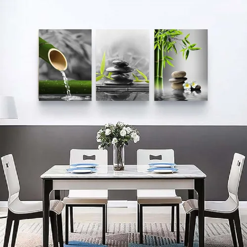 Miniatura 3 de Yxbhhym - Arte de pared de baño en blanco y negro, gris, verde, decoración de habitación, póster zen, lienzo, ilustraciones zen para spa, sala