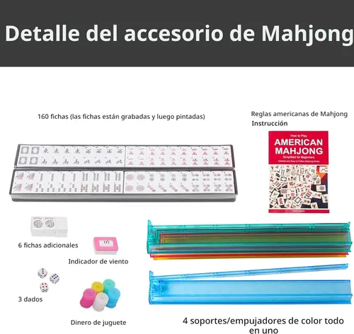 Miniatura 3 de Juego de Mahjong Americano GUSTARIA, 166 fichas blancas de calidad, 4 estantes/empujadores de color todo en uno, juego completo de fichas de Mahjong