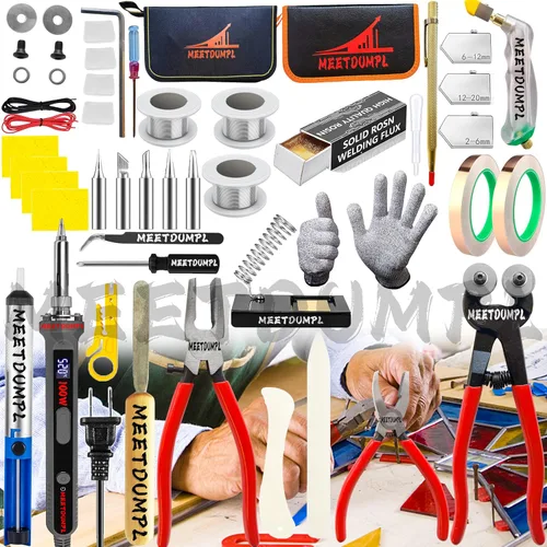 Kit de Vidrieras de Colores MEETDUMPL, Suministros de Vidrieras de Colores, Kits de Vidrieras de Colores para Adultos, con Kit de Soldador de 100W,
