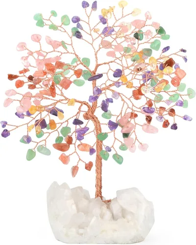 Miniatura 13 de Árbol de la Vida de Cristal de Piedras Preciosas, Base de Racimo de Cuarzo Rosa Natural y Cuarzo Transparente, Cristal Curativo de Energía Positiva