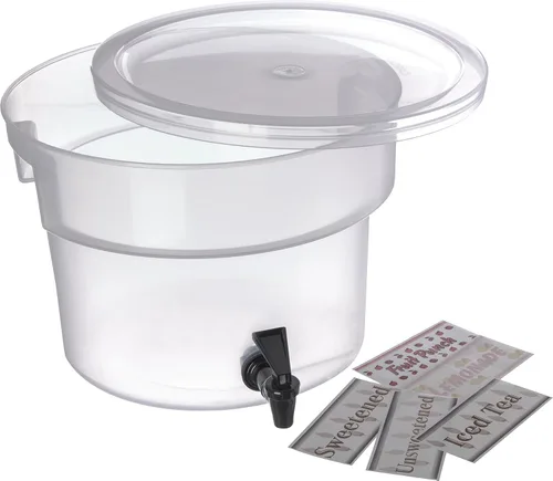 Carlisle FoodService Products Dispensador redondo de bebidas Dispensador de bebidas con espita para catering, plástico, 3 galones, transparente
