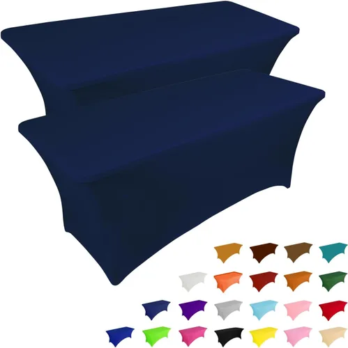 Miniatura 12 de IVAPUPU Paquete de 2 Manteles de Mesa de 6 Pies para Mesa Rectangular Ajustados para Eventos Elásticos Azul Niebla Cubiertas de Mesa Lavables Azul