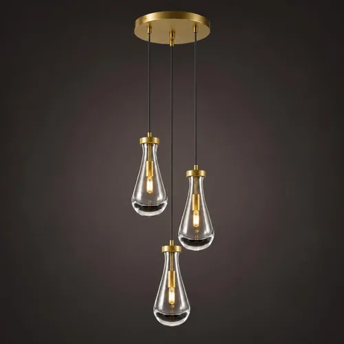 Miniatura 20 de Lámparas Colgantes de Gota de Lluvia para Isla de Cocina: Lámparas de Gota de Lluvia de Cristal de 2 Luces - Lámparas de Latón Dorado para sobre
