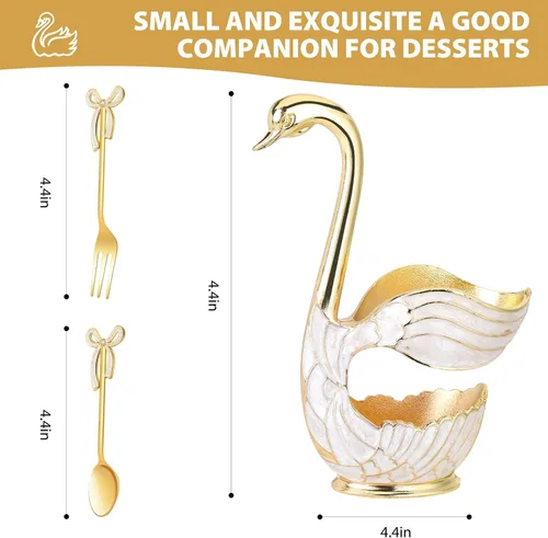 Miniatura 2 de Soporte de base de cisne dorado, organizador de cucharas de postre de cisne decorativo para mesa, con juego de 6 cucharas de café, elegantes