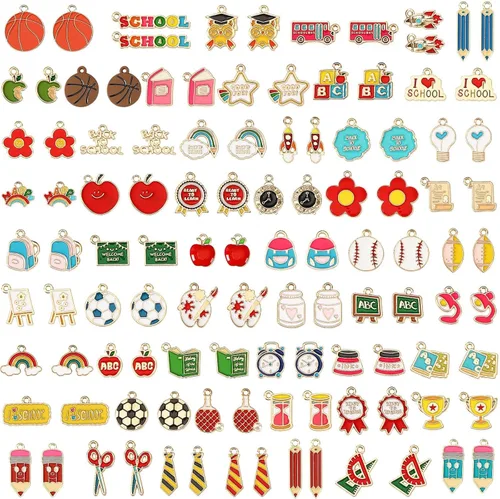 Miniatura 17 de SANNIX 110 piezas 55 pares de dijes de Halloween esmaltados dorados para Halloween, aretes, pulseras, collares, manualidades
