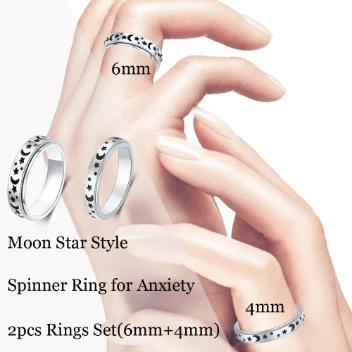 Miniatura 4 de AmorArtSky Anillo giratorio para aliviar la ansiedad Fidget: anillo de ansiedad para mujeres y hombres, anillo giratorio de acero inoxidable