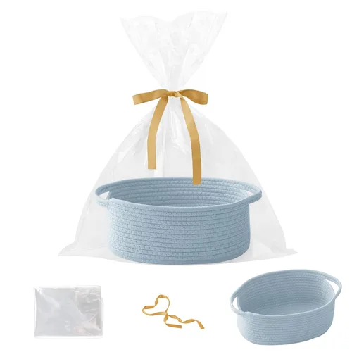 Miniatura 29 de Paquete de 2 canastas pequeñas de cuerda tejida, cesta de regalo vacía con bolsa y cintas, bonita caja organizadora con asa para cumpleaños/baby