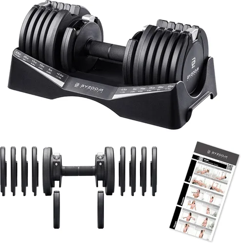 Miniatura 21 de ByZoom Fitness - Mancuerna ajustable de 12.5/25 libras – Unidad individual O juego de 2 – Peso ajustable 5-en-1 para gimnasio en casa, entrenamiento