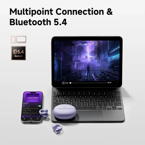 Miniatura 8 de QCY Crossky C30 Auriculares de oído abierto inalámbricos Bluetooth, auriculares de clip con 4 micrófonos ENC de cancelación de ruido, ajuste Púrpura