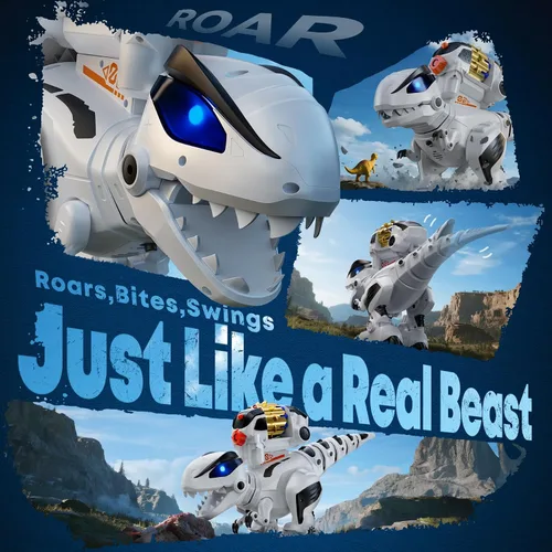 Miniatura 5 de Ruko 8809 Robot de dinosaurio de control remoto juguetes para niños, grandes juguetes recargables, STEM programable interactivo con efectos de Blanco