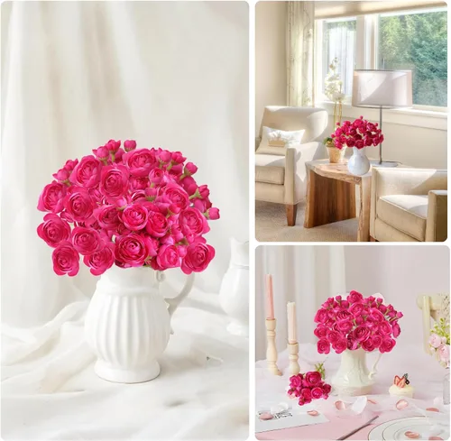 Miniatura 6 de ASTRYAS Ranunculus Flores artificiales, 18 piezas de seda sintética de color rubor, mini ranúnculo, flores falsas para relleno de boda para ramos