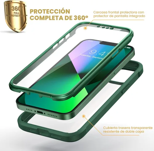 Miniatura 2 de Diaclara - Funda diseñada para iPhone 13, carcasa resistente de cuerpo completo con protector de pantalla integrado sensible al tacto, antiarañazos
