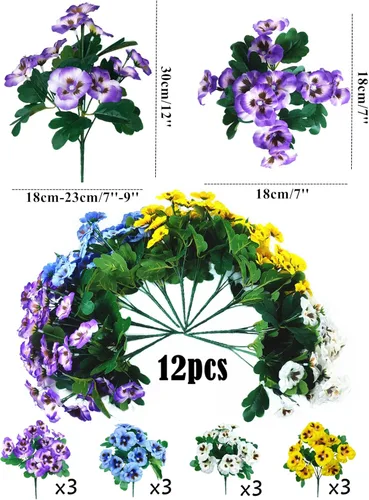 Miniatura 4 de 12 paquetes de flores artificiales para exteriores, resistentes a los rayos UV, flores de plástico sintético a granel, plantas falsas