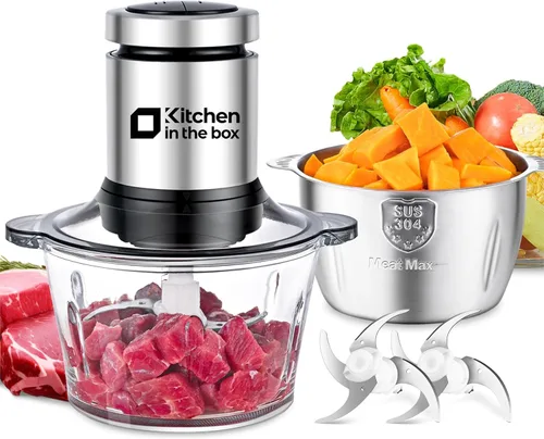Kitchen in the box Procesador de alimentos, picadora eléctrica de carne y picadora de alimentos con potente picador de verduras de 400 W, 2 cuencos