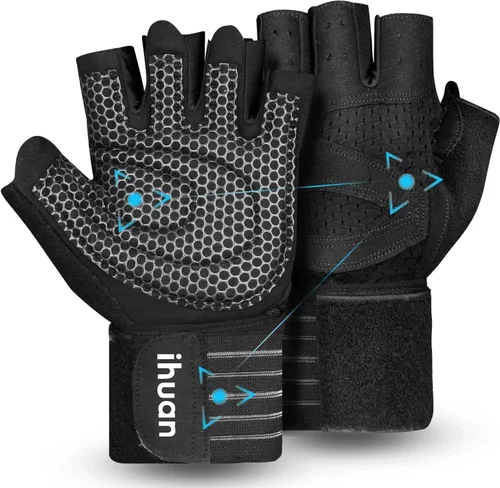 Miniatura 13 de ihuan - Guantes de entrenamiento con ventilación, unisex, protección completa de la palma de la mano; para levantamiento de pesas, entrenamiento
