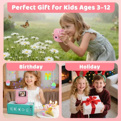 Miniatura 6 de Cámara de impresión instantánea para niños, regalos de Navidad y cumpleaños para niños y niñas de 3, 4, 5, 6, 7, 8, 9, 10, 11, 12 años, videocámara