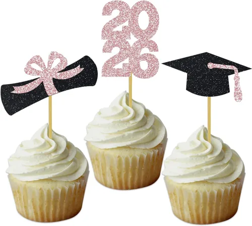Miniatura 31 de Decoración para cupcakes de graduación, decoración de fiesta de graduación, selecciones de alimentos, felicitaciones, tapa de diploma con purpurina