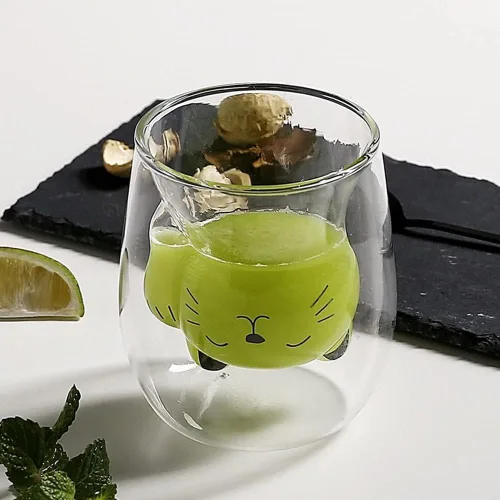 Miniatura 7 de ANSQU Linda taza de té de gato, tazas de café de doble pared de vidrio, vaso de chupito de espresso, taza de leche (6.8 fl oz/6.8 oz), regalos