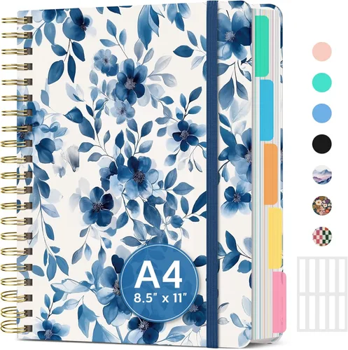 Miniatura 9 de Cuadernos grandes de espiral rayados para el trabajo con divisores y pestañas extraíbles, 8.5 x 11 pulgadas, bonito cuaderno de tapa dura de 5 A