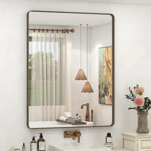 Miniatura 134 de Paquete de 2 espejos de baño con marco de metal negro de 22 x 30 pulgadas, espejo rectangular redondeado negro mate, antioxidante, se cuelga