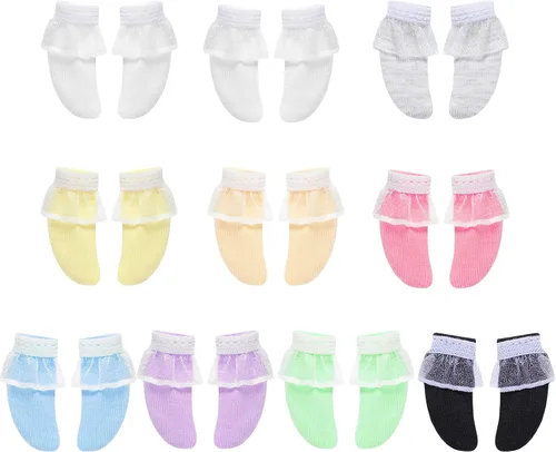 Miniatura 10 de Sotiff 10 pares de medias de encaje para muñeca hechas a mano, calcetines largos de Navidad, accesorios para muñecas de Navidad, leggings para ropa
