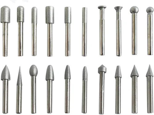 Miniatura 8 de Juego de 20 rebabas de molienda con vástago de 1/4 pulgadas, 60 puntos montados en diamante de grano, brocas de tallado, cabezal de molienda