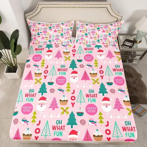 Miniatura 11 de Juego de sábanas con diseño de Papá Noel y muñeco de nieve para niños, niñas y niños, de temática navideña, juego de cama con diseño de árbol