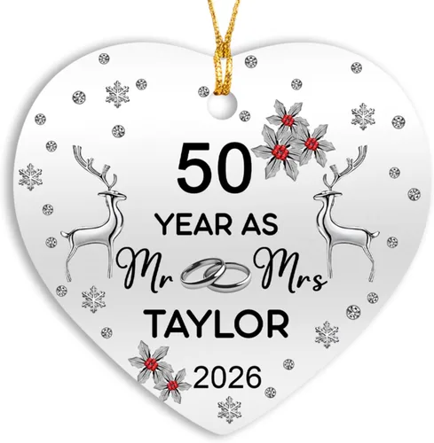 Miniatura 19 de Adornos personalizados de corazón para la primera Navidad, regalos para pareja de recién casados 2025, adorno de nuestra primera Navidad casado