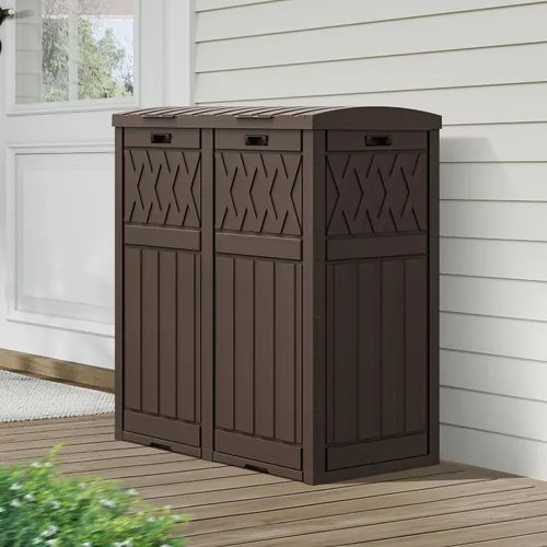 Miniatura 12 de DWVO Bote de basura para exteriores de 33 galones con tapa escalonada y bandeja de goteo, bote de basura de resina impermeable para patio, cocina