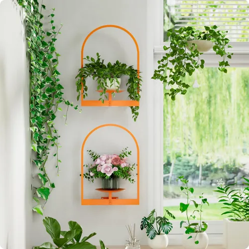 Miniatura 9 de Soporte para plantas de pared de metal negro, paquete de 2 soportes para plantas montados en la pared y soportes colgantes para macetas