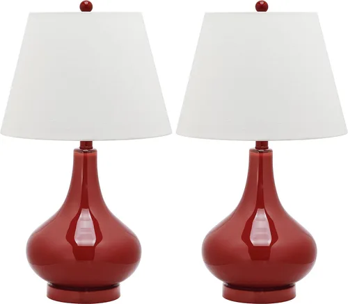 Miniatura 5 de SAFAVIEH Lighting Collection Amy - Juego de 2 lámparas de mesa con cristal de calabaza plateada contemporánea de 24 pulgadas para dormitorio, sala