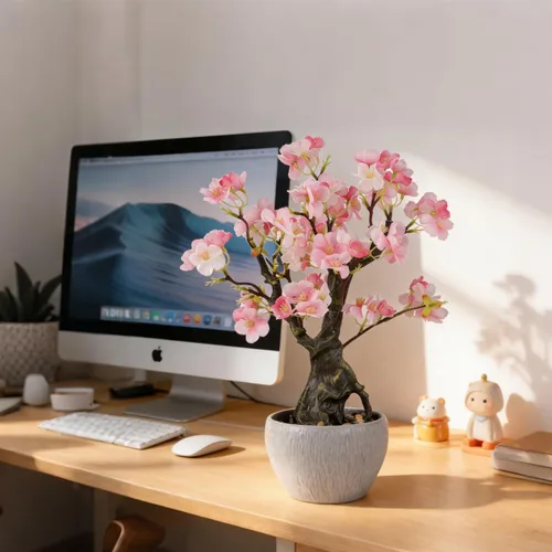 Miniatura 3 de KAIRNE Maceta floral de cerezo rosa artificial, 15.7 pulgadas de alto, plantas falsas de bonsái, plantas de imitación de flores, ramas decorativas