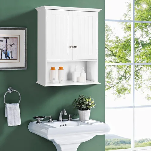 Miniatura 2 de HAPPYGRILL Gabinete de almacenamiento de baño montado en la pared Estante organizador de baño sobre el gabinete de almacenamiento del inodoro