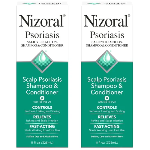 Nizoral Champú y acondicionador para la psoriasis, 11 onzas, tratamiento suave del cuero cabelludo, alivia la picazón, la descamación, el